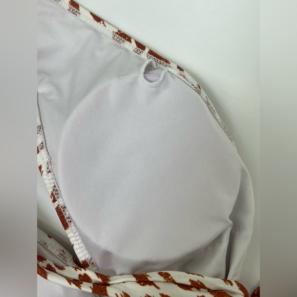 Leopard Animal Print Low Cut One Piece Monokini Swimsuit Tan White Size L Large - Picture 7 of 9